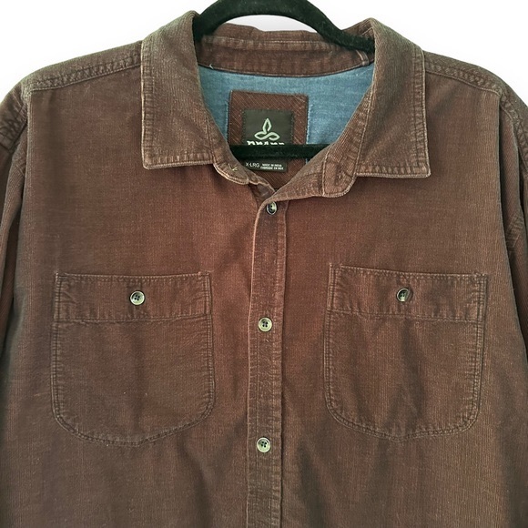 PrAna Men’s Maroon Dooley Long Sleeve Corduroy Shirt Size XL - Picture 3 of 10